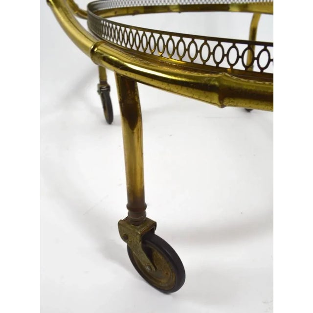 Gold Faux Bamboo Serving Cart, Trolley in Brass and Glass For Sale - Image 8 of 11