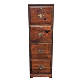 Late 20th Century Four-Drawer Solid Pine Filing Cabinet With Locks and Keys For Sale