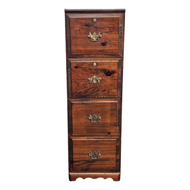 Late 20th Century Four-Drawer Solid Pine Filing Cabinet With Locks and Keys For Sale