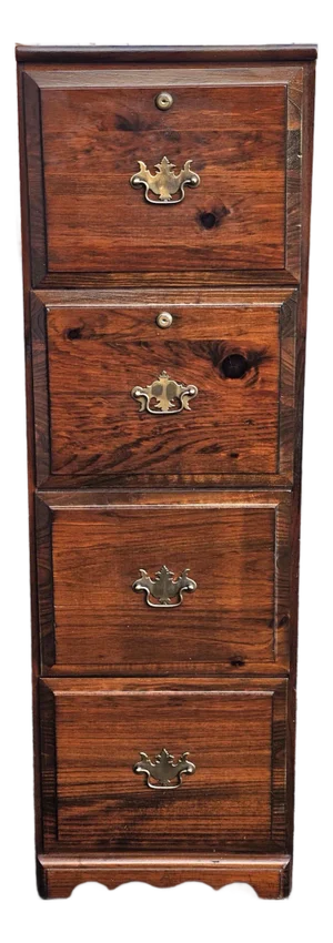 Late 20th Century Four-Drawer Solid Pine Filing Cabinet With Locks and Keys