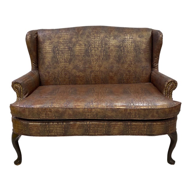 Traditional Style Embossed Crocodile Sofa Loveseat For Sale