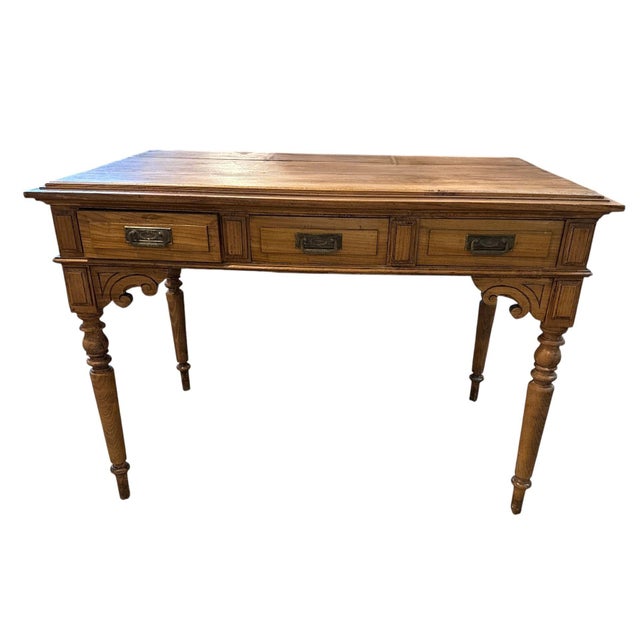 French Elm Wood Writing Desk, Circa 1900-20’s For Sale - Image 4 of 10