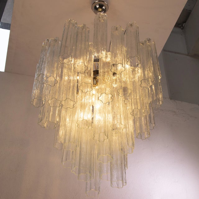 Italian Chandelier in Tronchi Clear Murano Glass, 1980s For Sale - Image 6 of 12