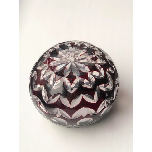 Late 20th Century Vintage Bohemian Cut to Clear Crystal Votive Holder in Deep Garney Red For Sale - Image 5 of 10