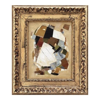 Contemporary Neutral Abstract Oil Painting in Vintage Gold Frame For Sale