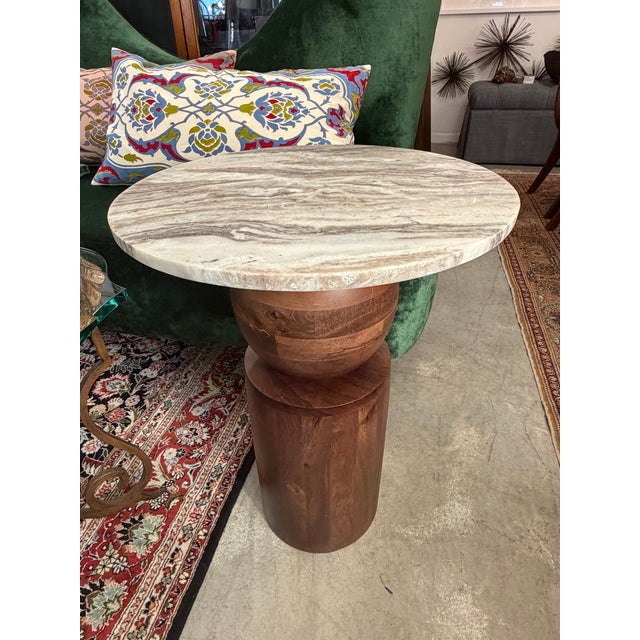 Sculptural Art Deco inspired handcrafted wood and stone custom cade accent table often referred to as the Swoon Pablo Side...