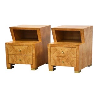 1960s Refinished Burl and Brass Nightstands - a Pair For Sale