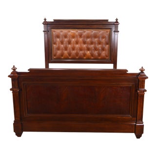 Ralph Lauren Mahogany Queen Leather Bed Frame For Sale