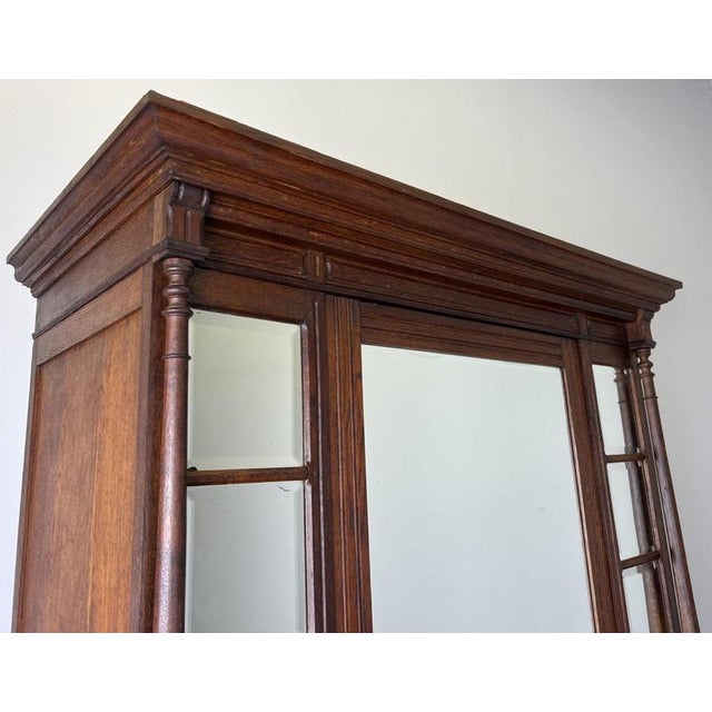 Antique French Carved Oak Mirrored 2-Drawer Armoire For Sale - Image 3 of 18