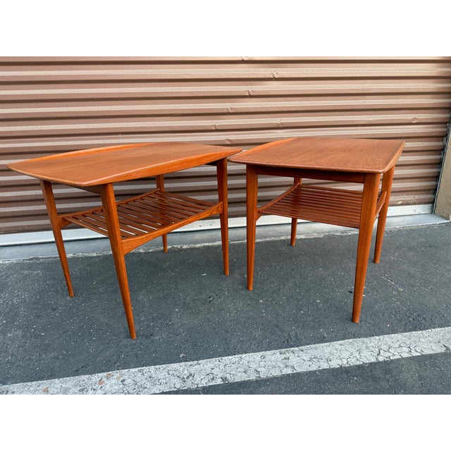 1950s Vintage Danish Modern Matching Pair of Teak Side Tables by Tove and Edvard Kindt-Larsen for France and Son For Sale - Image 5 of 6