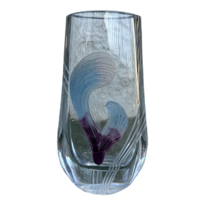 Daum France Cut Crystal Pate De Verre Vase Signed 8”