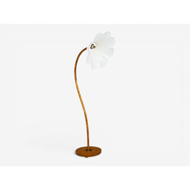 Mid-Century Modern 1930s Mid Century Modern, Organic Floor Lamp, Wood, Silk, Sweden For Sale - Image 3 of 12