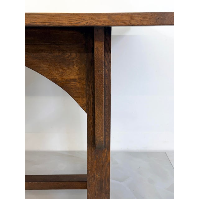 Wood American Arts and Crafts Solid Oak Trestle Dining Table, 1960's For Sale - Image 7 of 8