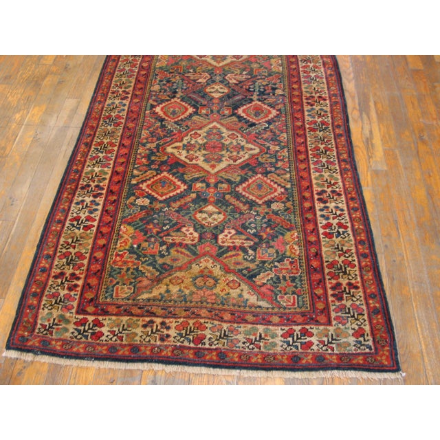 Textile 1880s Blue Navy Geometric Tribal Antique Serab Rug 3'2" X 14'4" Handknotted Wool Carpet For Sale - Image 7 of 8