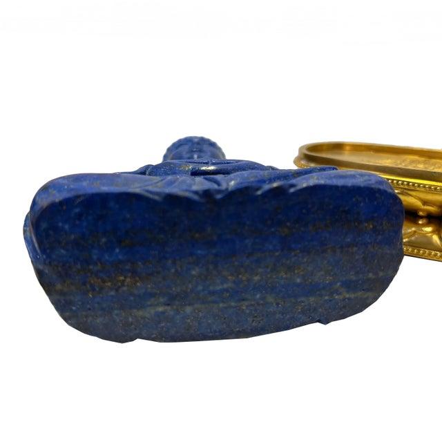 Blue Oriental Blue Gem Stone Carved Sitting Meditation Buddha Statue For Sale - Image 8 of 10