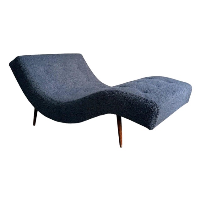 Attributed to Adrian Pearsall Wave Chaise Lounge Chair – Mid Century Modern Blue Bouclé For Sale