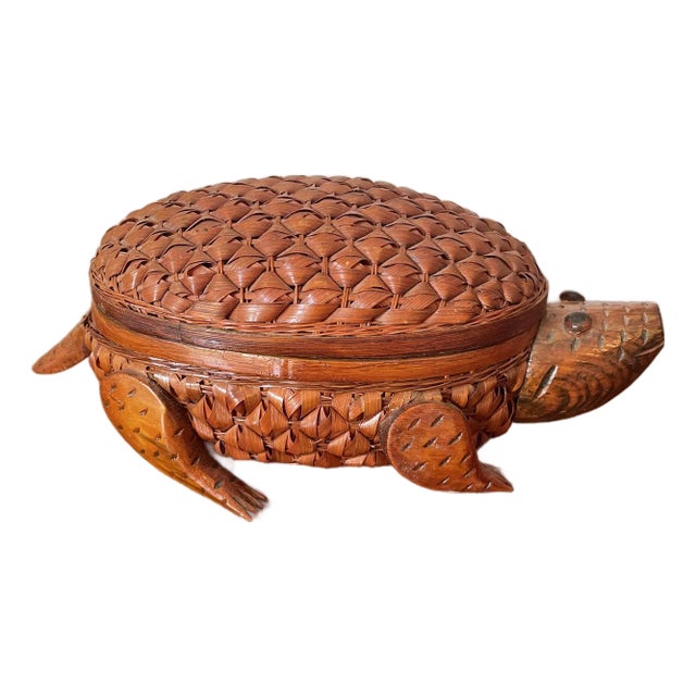 Vintage Woven Box in the Shape of a Turtle For Sale
