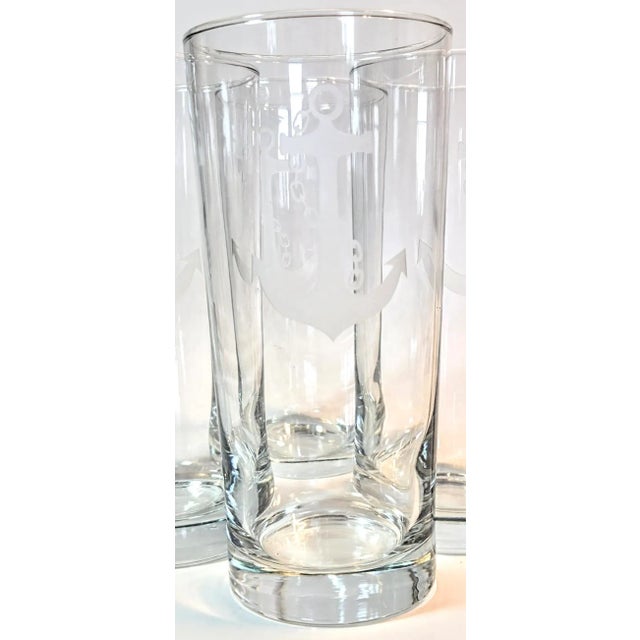 Etched Anchor Highballs- Set of Four For Sale - Image 6 of 12