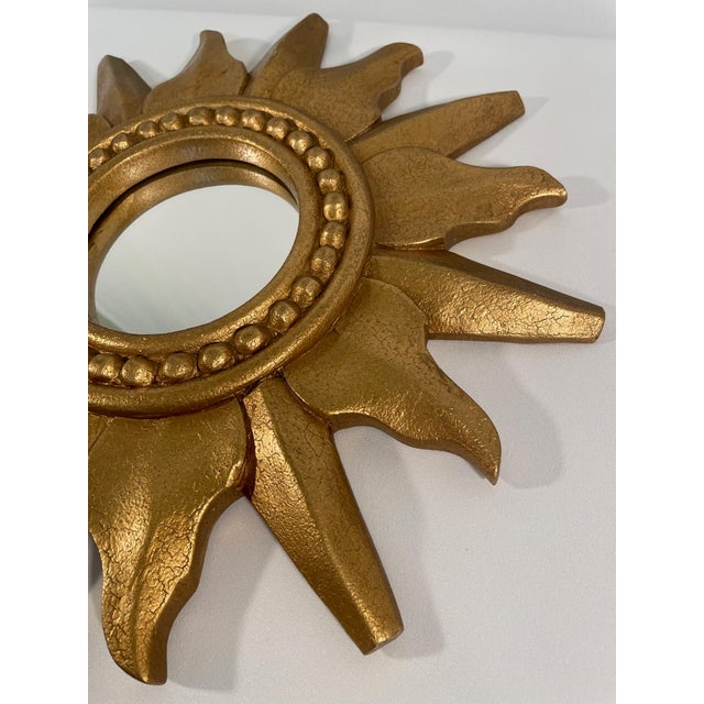 1960-70s Vintage French Style Gold Gilded Sunburst Wall Mirror For Sale - Image 4 of 12