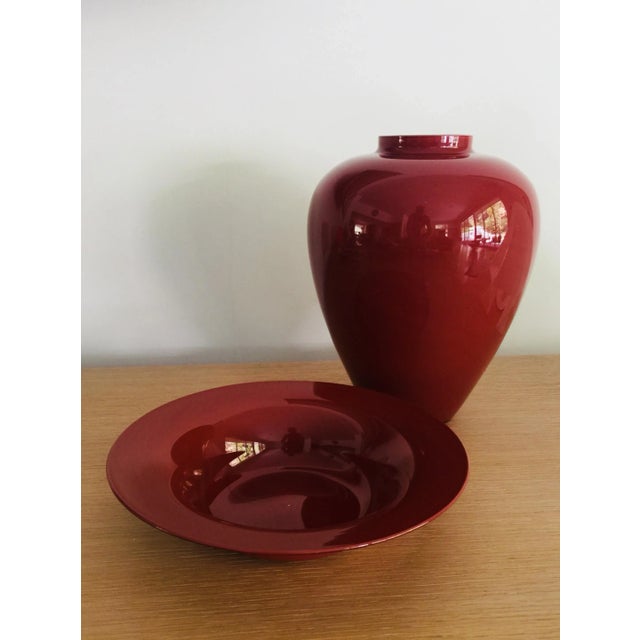 Burgundy Vintage Barovier & Toso Signed Murano Glass Center Piece Bowl For Sale - Image 8 of 11