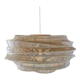 Contemporary Woven Bamboo Whitewash (Low) Cloud Pendent For Sale