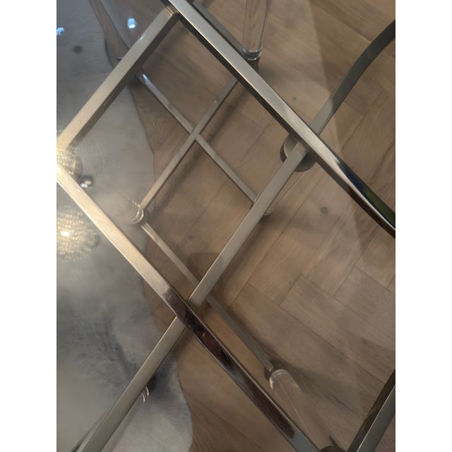 Charles Hollis Jones 1970s Attributed to Charles Hollis Jones Nickel and Lucite Treillage Coffee Table For Sale - Image 4 of 5