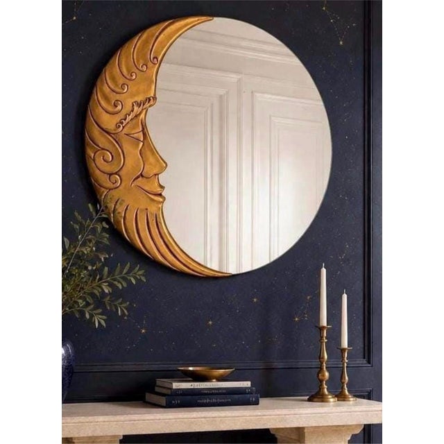 Man in the Moon Mirror Large Gold Crescent 36” Vintage Celestial 1990s For Sale - Image 12 of 12