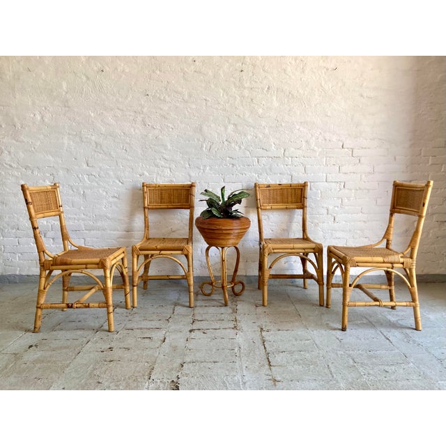 Italian Wicker and Rattan Chairs, 1970s, Set of 4 For Sale - Image 16 of 16