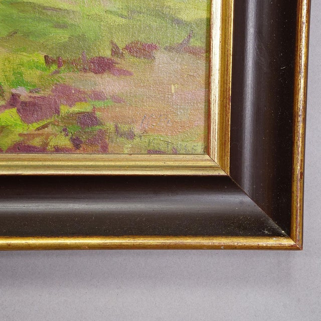 Alpine Lake View Oil Painting With Tyrolean Hut For Sale - Image 6 of 7