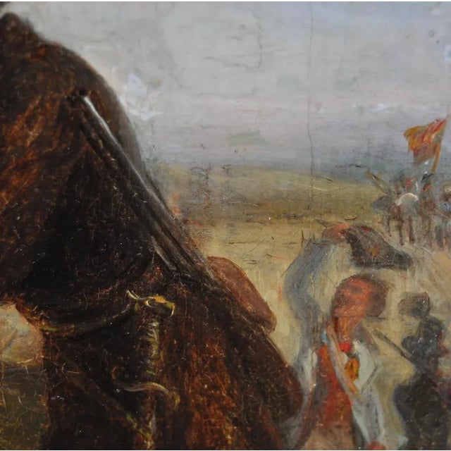 Lovely original oil on canvas painting. Signed lower left (illegible). Notes on the back say "Romance" in pencil. Good...