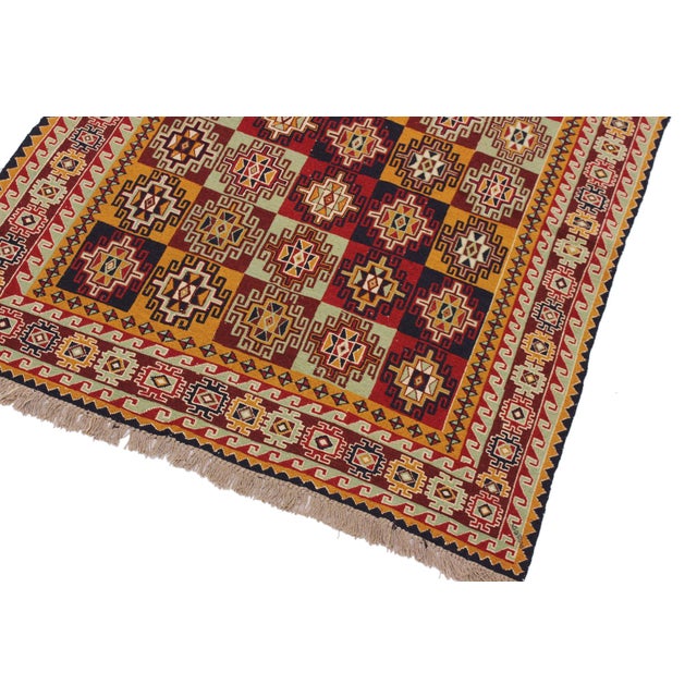 Vintage Soumak Red/Green Wool Rug - 5'0'' X 7'2'' For Sale - Image 4 of 10
