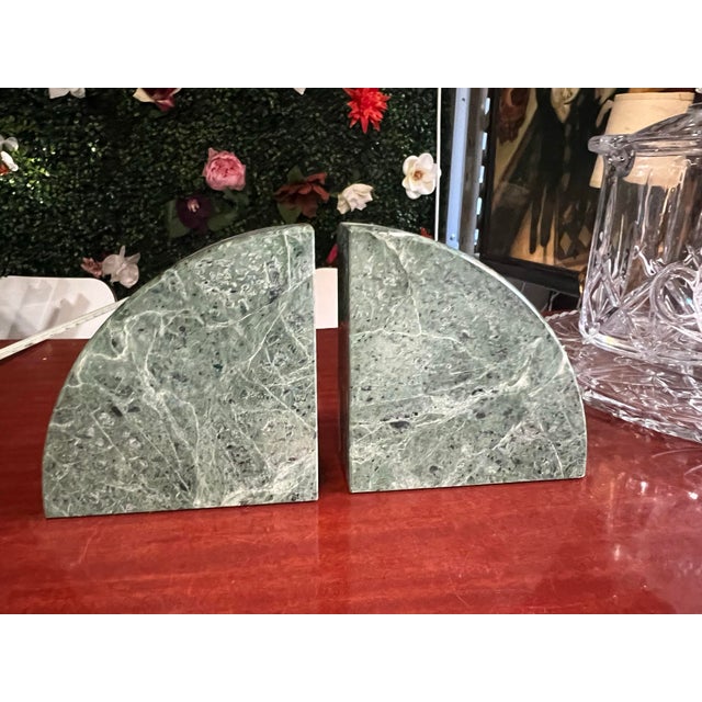 Contemporary 1970s Geometric Minimalist Green Marble Bookends Cpa Design For Sale - Image 3 of 8