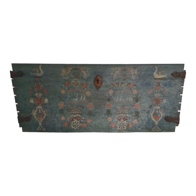 Swedish 100% Original Painted Trunk Front Dated 1818 For Sale