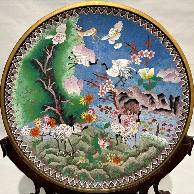 Chinese Late 20th Century Large Chinese Enamel Bronze Cloisonne Charger For Sale - Image 3 of 9