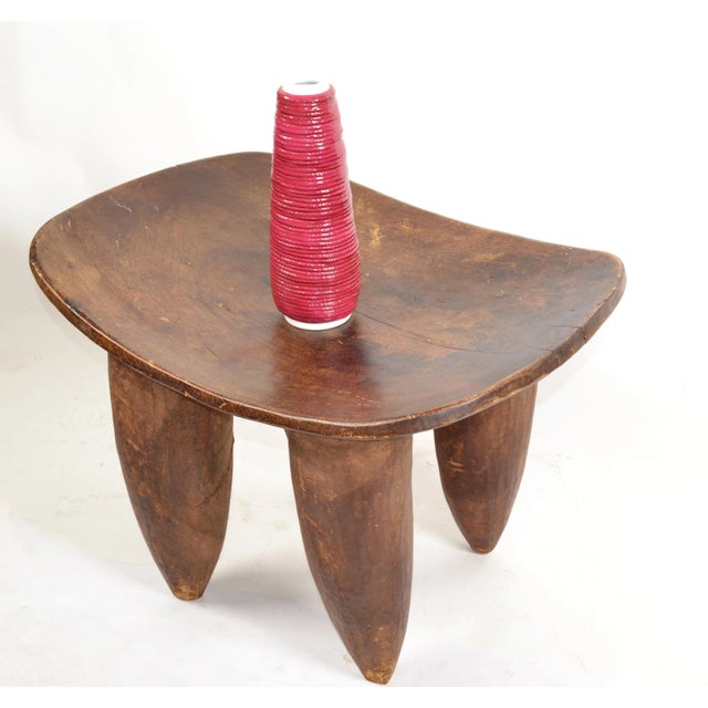 Brown Organic Handmade African Tribal Art Folk Art Hand Carved Wood Stool For Sale - Image 8 of 12