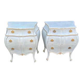 19th C Style French Louis XV Blue Bombay Nightstands - a Pair For Sale