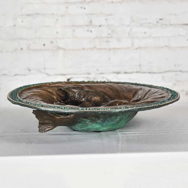 Organic Modern Cast Bronze Bowl Sculpture With Fish Design by John Forsythe For Sale - Image 13 of 13