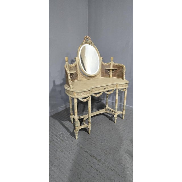 French Painted Bergere Dressing Table, 1900 For Sale - Image 16 of 18