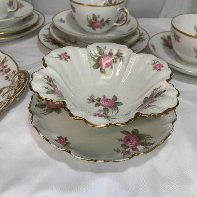 White Gda Limoges Fine Porcelain Luncheon Tea Set Featuring a Classic Pink Rose Motif - 23 PCS For Sale - Image 8 of 9