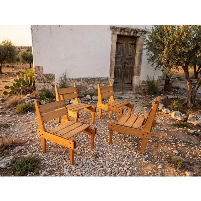 Beige Vintage Brutalist Wooden Armchairs, 1960s, Set of 4 For Sale - Image 8 of 8