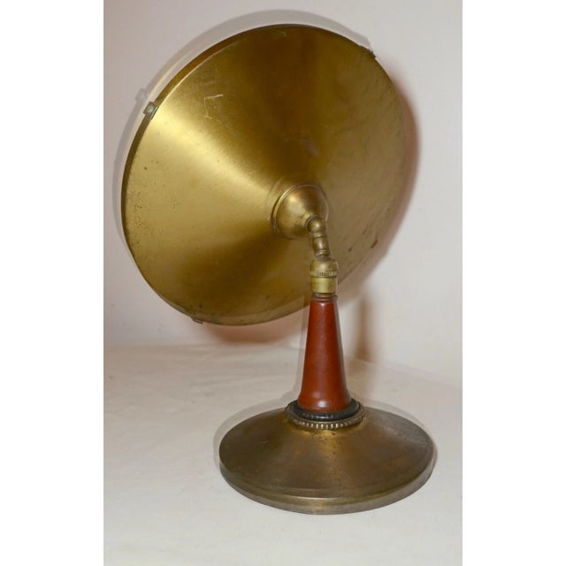 Large Antique Brass Teak Wood Circular Industrial Style Vanity Bathroom Mirror For Sale - Image 4 of 10