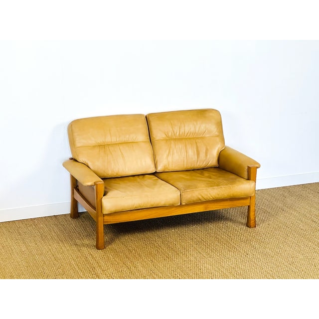 Scandinavian Living Room Set in Leather and Oak in the style of Pierre Chapo, 1960s, Set of 3 For Sale - Image 16 of 18