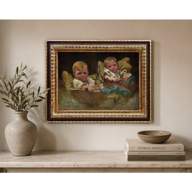 Vincenzo Caprile, Children, 1900s, Oil Painting on Board, 1890s, Framed For Sale - Image 5 of 7