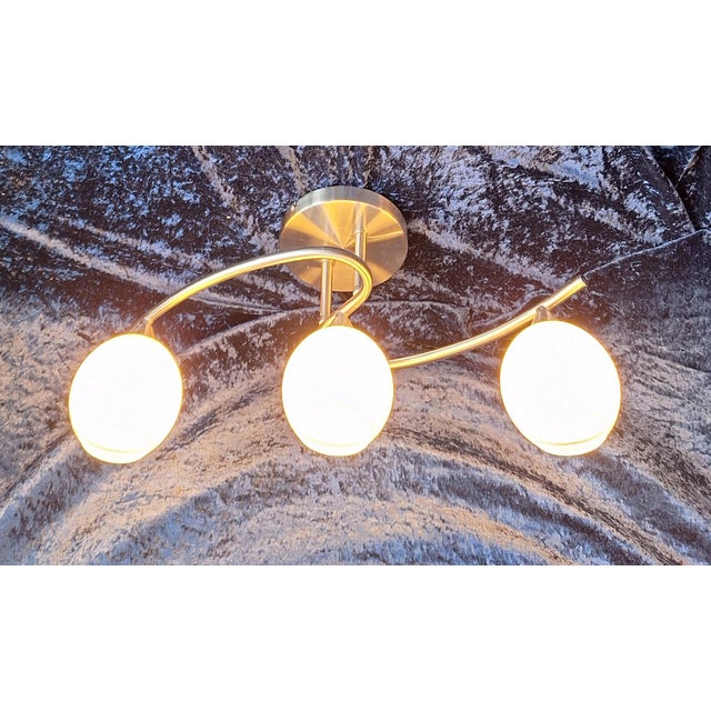 Vintage Ceiling Lamp with Silver-Colored Metal Frame and 3 White Glass Shades from Trio-Leuchten, 2000s For Sale - Image 3 of 8