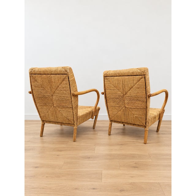 Vintage Japanese Lounge Chairs in Wood and Woven Jute, 1970s, Set of 2 For Sale - Image 10 of 10