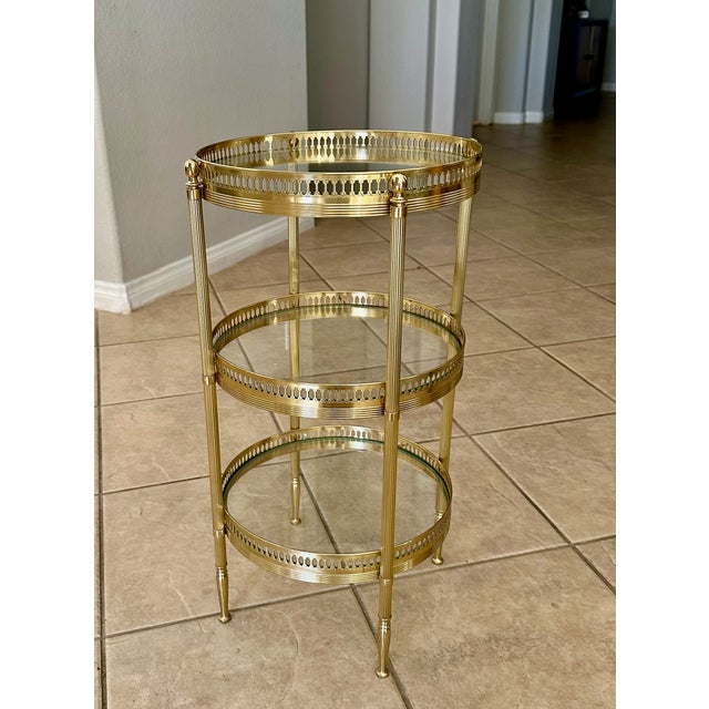 French French Brass Three-Tier Round Side Table For Sale - Image 3 of 17