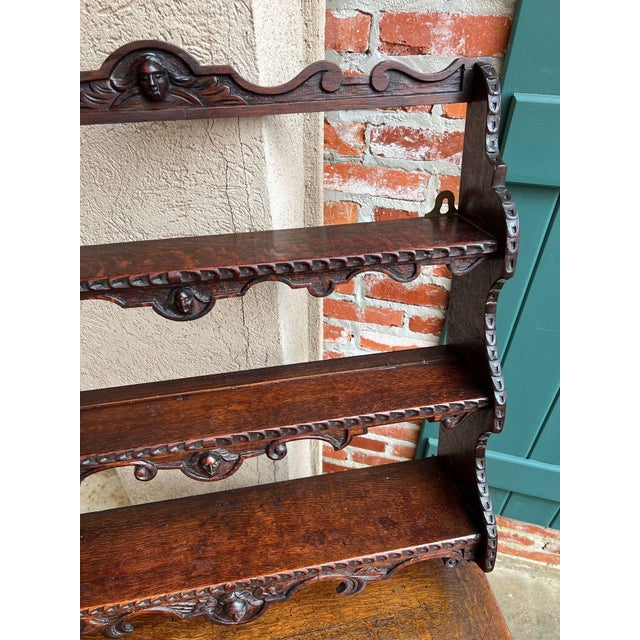 Wood Antique English Gothic Revival Wall Shelf Carved Oak Hanging Display Rack C1880 For Sale - Image 7 of 18