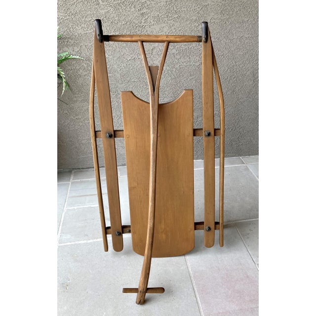 Tan Circa 1920 Solid Hickory Wood & Metal Transport Sled With Moveable Pull Handle For Sale - Image 8 of 18