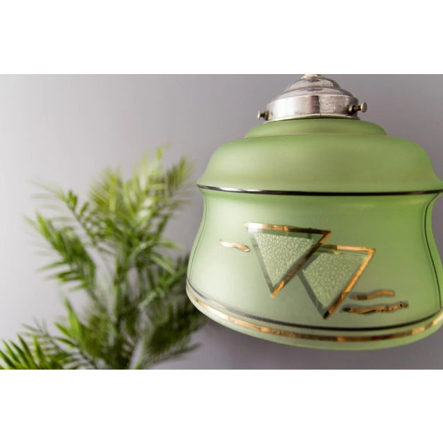 Art Deco French Green Glass Ceiling Lamp, 1930s For Sale - Image 16 of 18