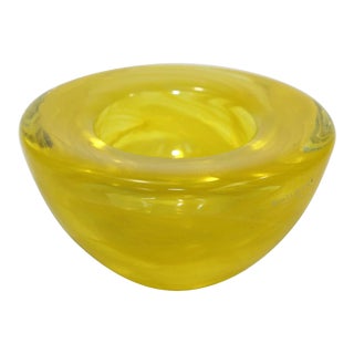 1990s Anna Ehrner for Kosta Boda Atoll Yellow Glass Candle Holder For Sale